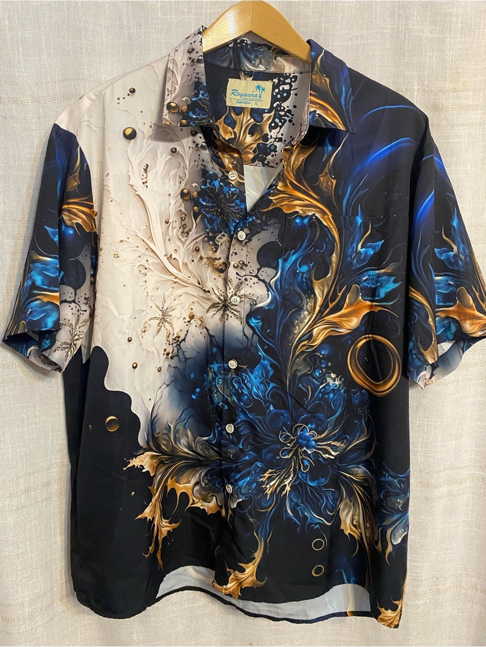 Royaura Abstract Fluid Art Liquid Marble Floral Resort Shirt - Men’s XL